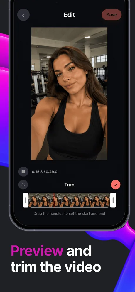 Trim screen with the handles set to the start and end of the take